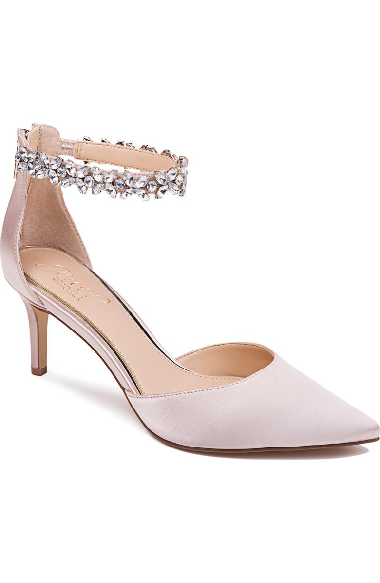 Jewel Badgley Mischka Raleigh Pointed Toe Ankle Strap Pump, Main, color, Champagne Satin