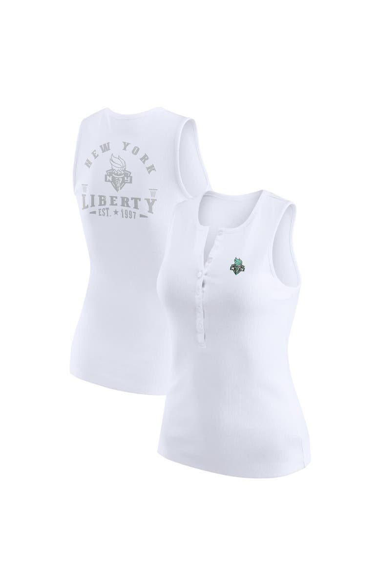 WEAR by Erin Andrews Women's WEAR by Erin Andrews White New York Liberty Rib-Knit Henley Tank Top, Main, color, White