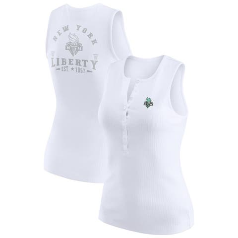 Women's WEAR by Erin Andrews White New York Liberty Rib-Knit Henley Tank Top
