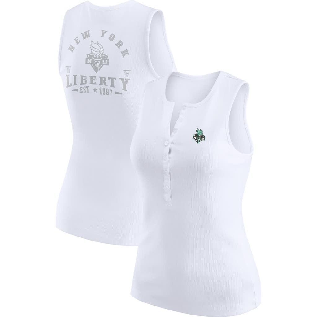 Wear By Erin Andrews White New York Liberty Rib-knit Henley Tank Top In White