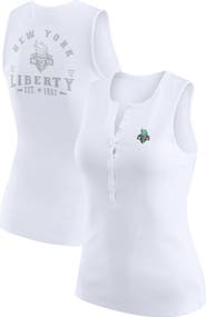 WEAR by Erin Andrews Women's WEAR by Erin Andrews White New York Liberty Rib-Knit Henley Tank Top