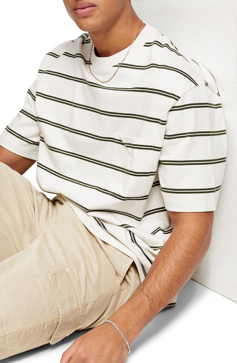 Topman Stripe Oversize Pocket T-Shirt, Alternate, color, 
