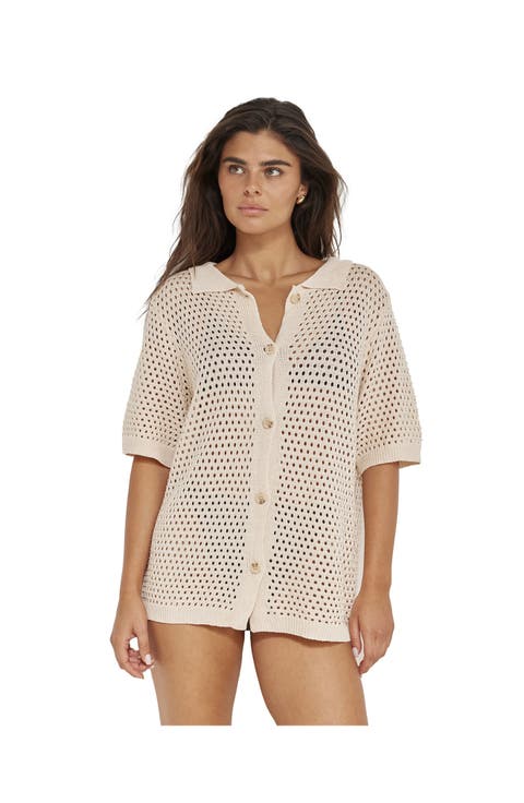 Robbie Crochet Collared Beach Top