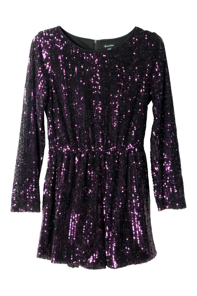 Kids' Sequin Romper, Main, color, EGGPLANT