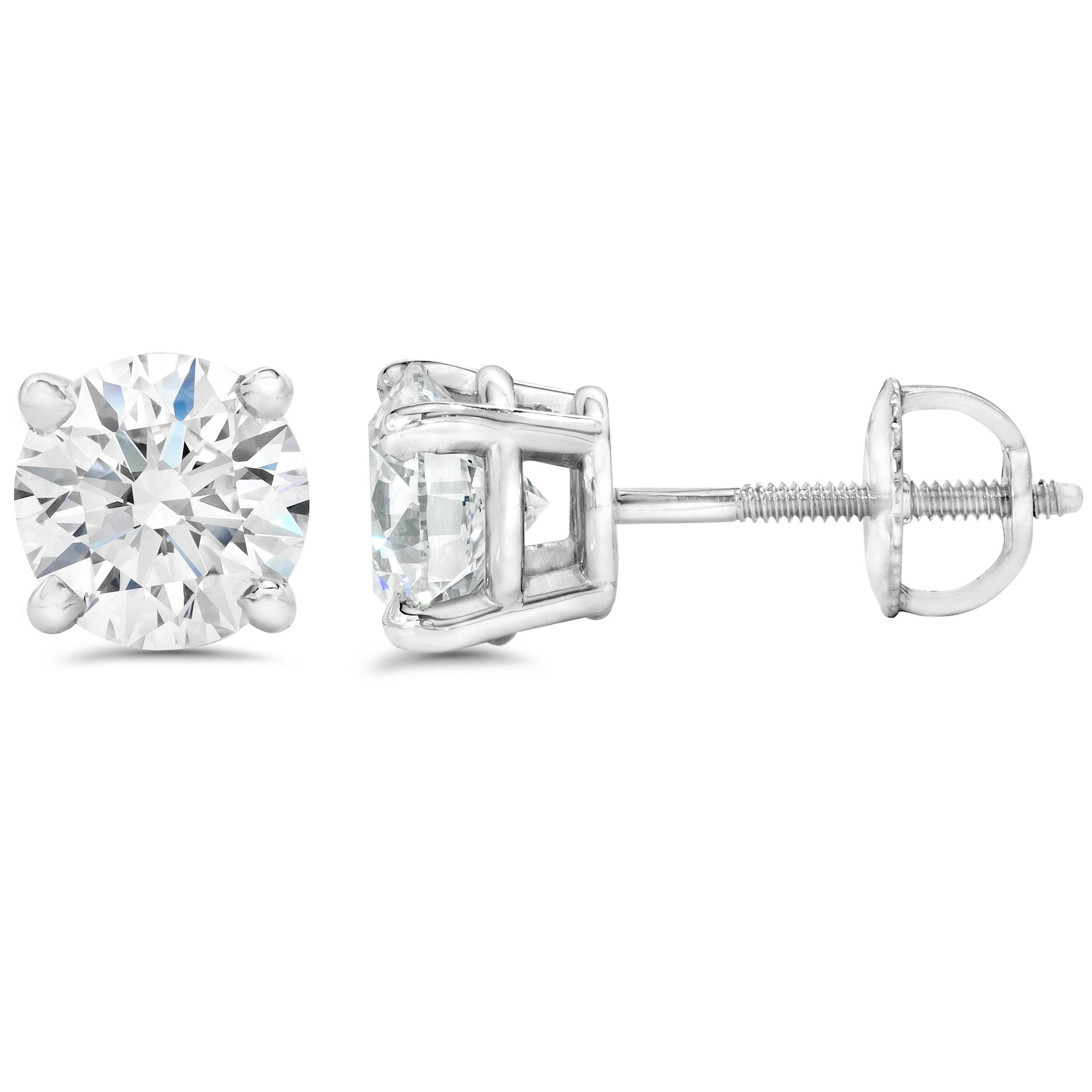Bliss Diamond 3/4ct Diamond Studs Round Cut With Screw Backs 14K Gold ...