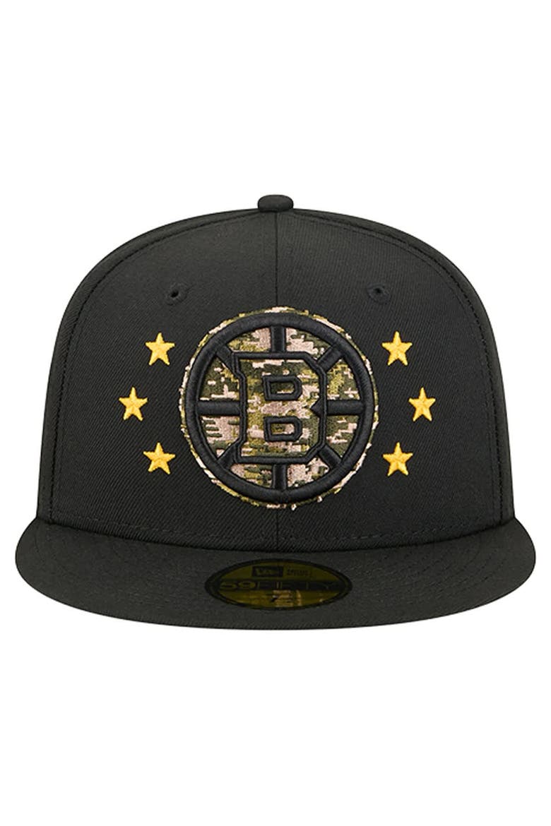Men's New Era  Black Boston Bruins Military Appreciation Digital Camo Stars 59FIFTY Fitted Hat, Alternate, color, Black