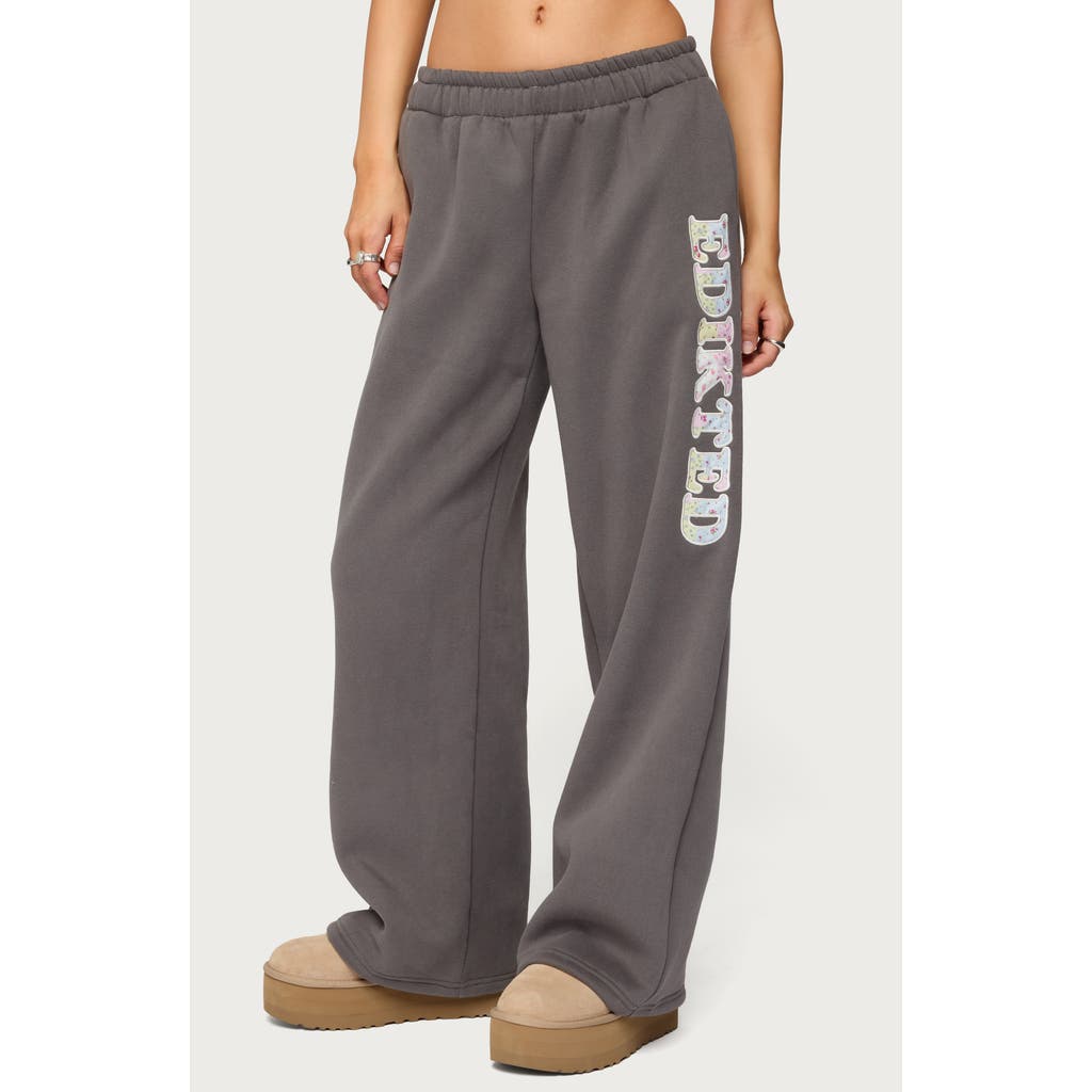 Edikted Mili Logo Wide Leg Sweatpants In Gray
