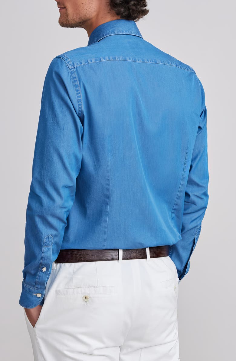 Emanuel Berg Modern Fit Luxe Denim Twill Button-Up Shirt, Alternate, color, Medium Blue