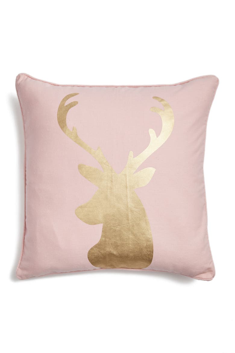 Metallic Reindeer Pillow, Main, color, BLUSH