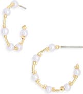 NORDSTROM RACK Faux Pearl Beaded Station Hoop Earrings
