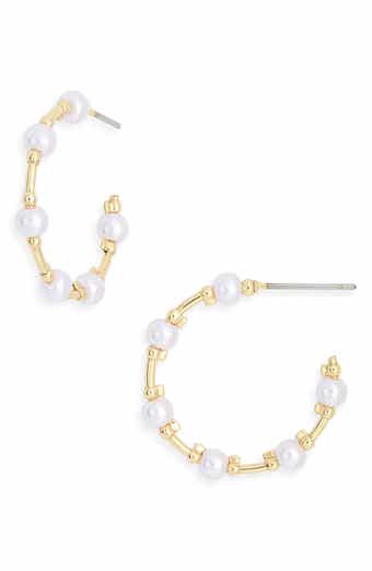 Faux Pearl Beaded Station Hoop Earrings