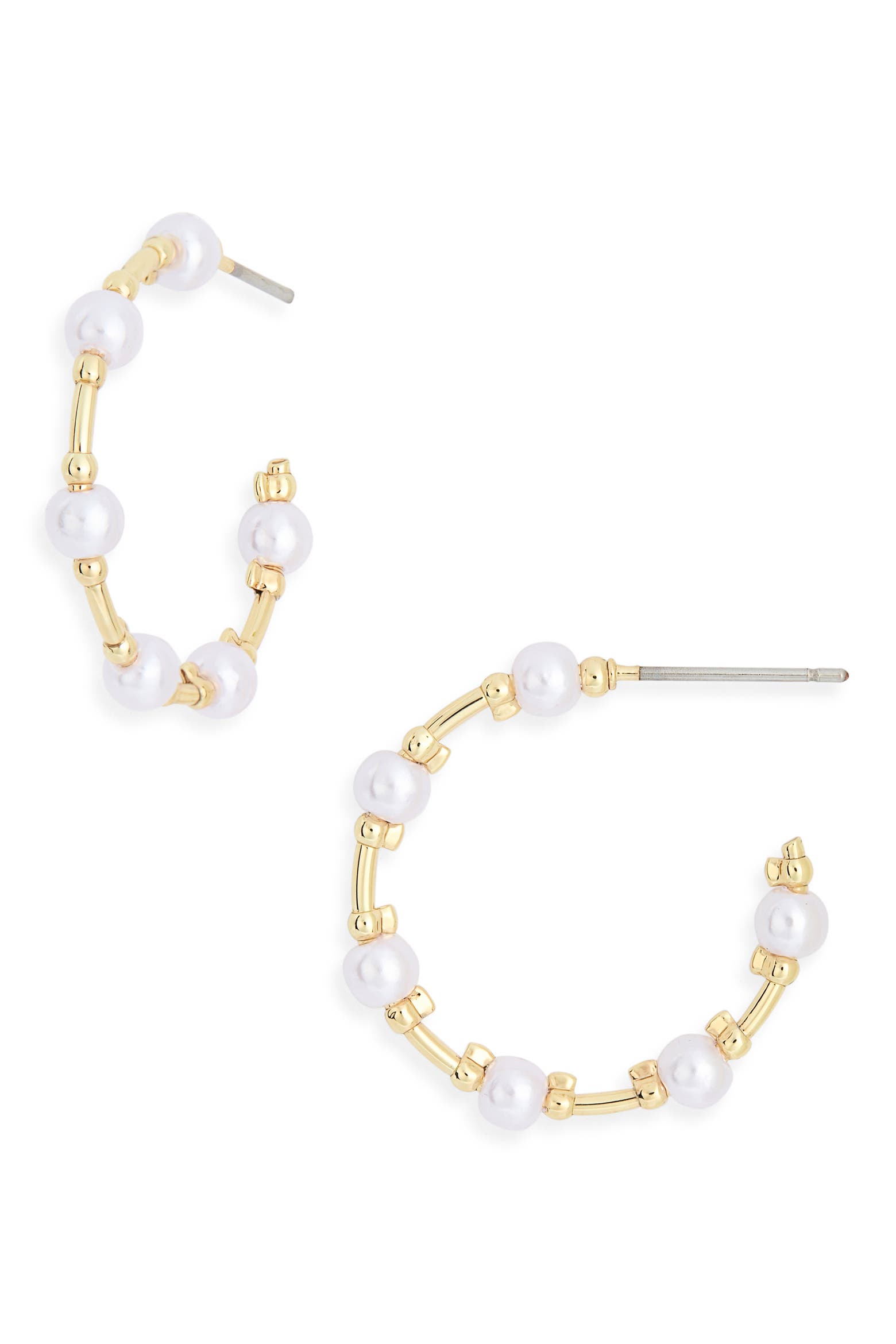 NORDSTROM RACK Faux Pearl Beaded Station Hoop Earrings (Women ...