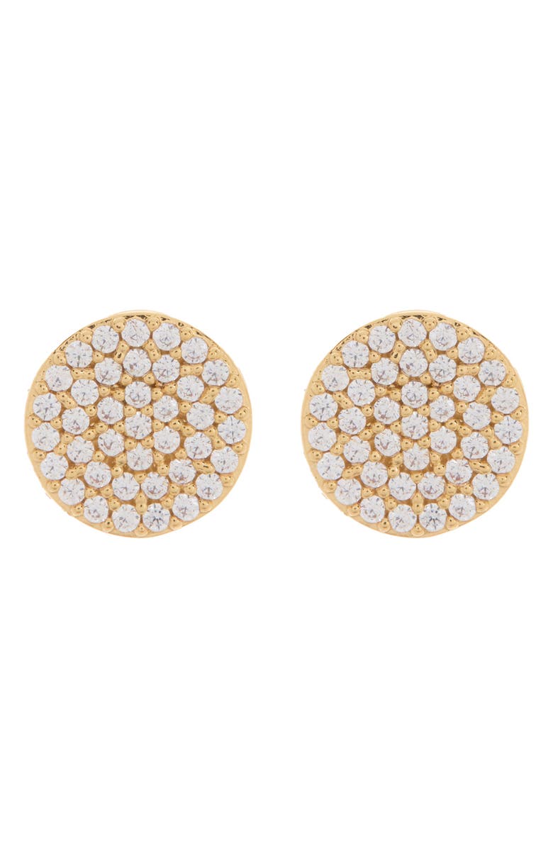 Nadri CZ Pavé Disc Stud Earrings, Main, color, Clear/ Gold