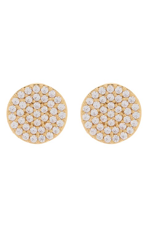 CZ Pavé Disc Stud Earrings
