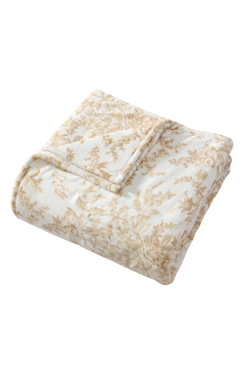 Laura Ashley Bedford Reversible Faux Shearling Heated Throw Blanket, Main, color, Light Beige