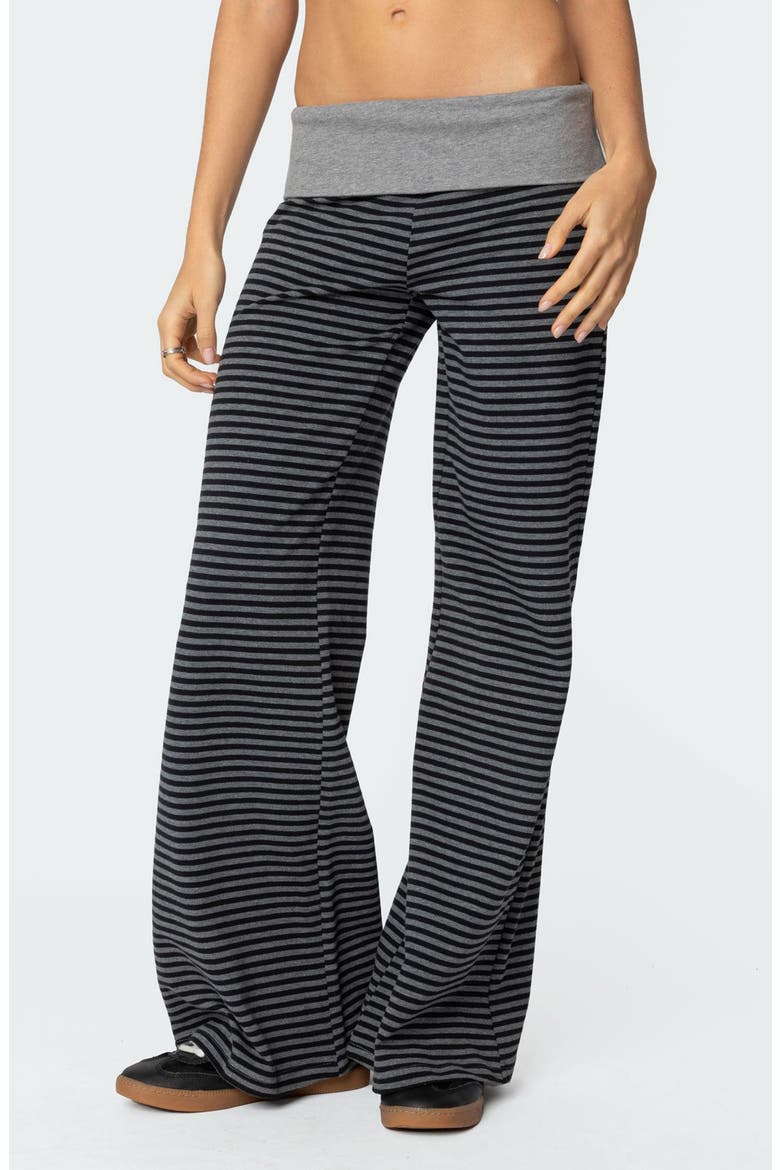 Meggy Colorblock Stripe Foldover Pants, Main, color, BLACK-AND-GRAY