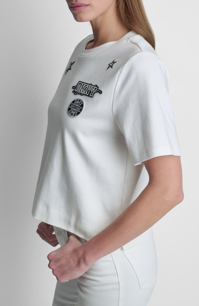 DKNY Pins & Patches Crop Cotton T-Shirt, Alternate, color, 