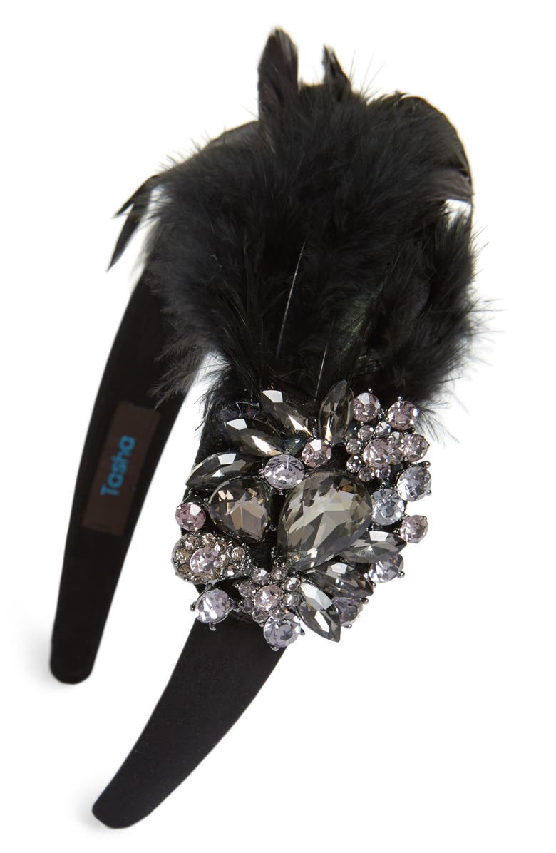 Tasha Crystal Feather Headband, Main, color, 