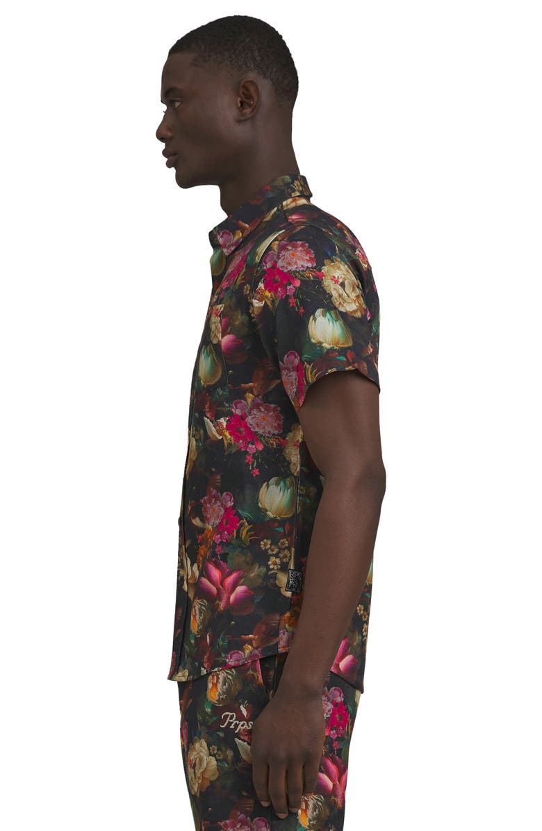 PRPS Gold Finch Floral Short Sleeve Cotton Button-Up Shirt, Alternate, color, 