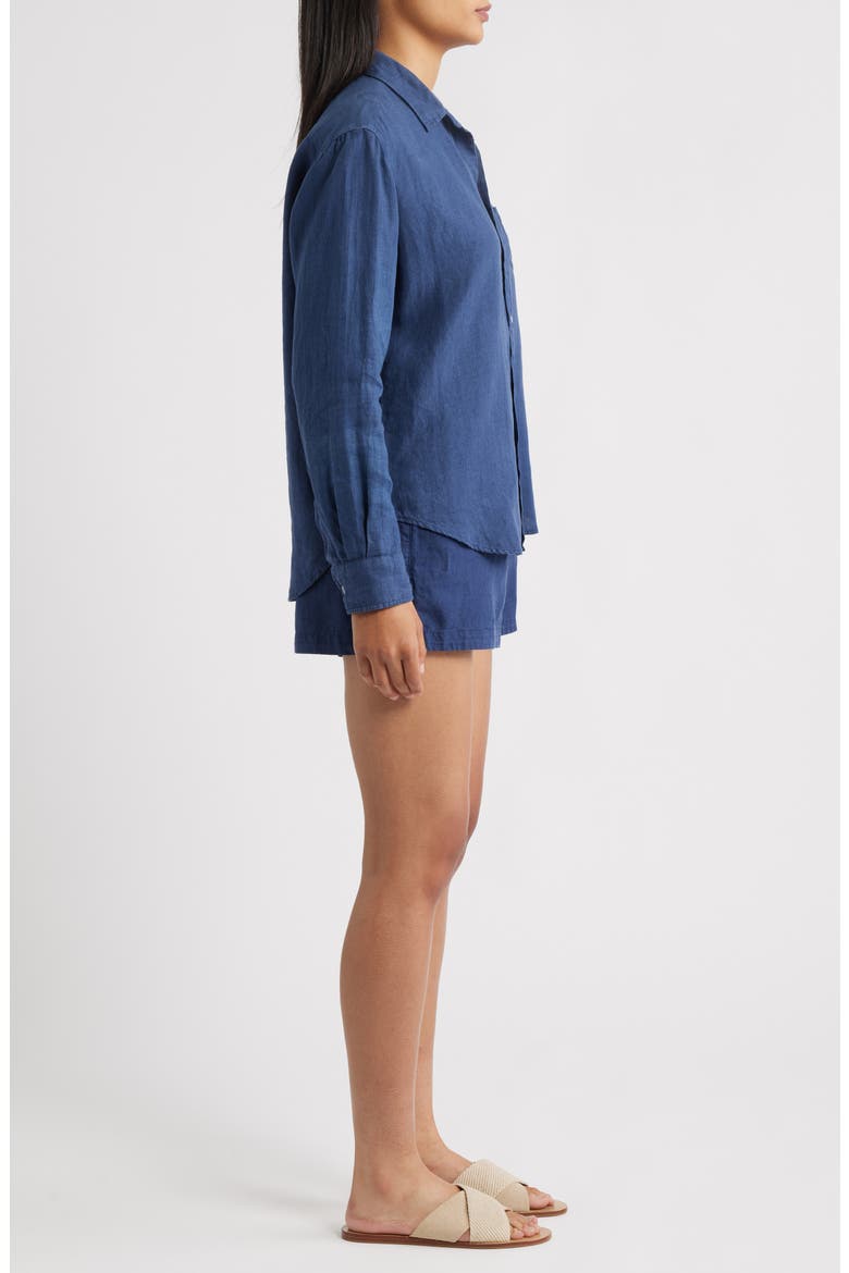 Getaway Linen Button-Up Shirt & Shorts Set, Alternate, color, NAVY