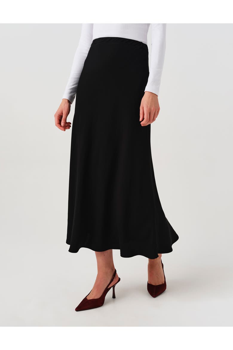 Lyra Satin Midi Skirt, Alternate, color, Black