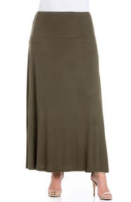 24seven Comfort Apparel Plus Size Comfortable Fit Elastic Waist Maxi Skirt
