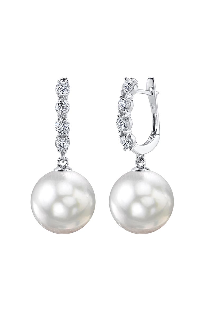 White South Sea Pearl & Diamond Belle Earrings, Main, color, White Gold