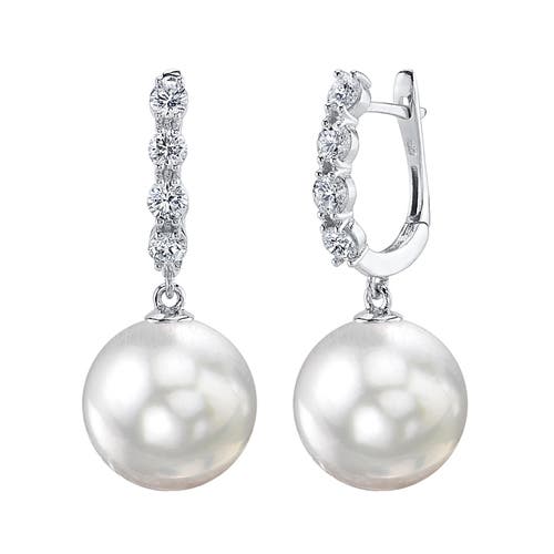 The Pearl Source White South Sea Pearl & Diamond Belle Earrings In White Gold
