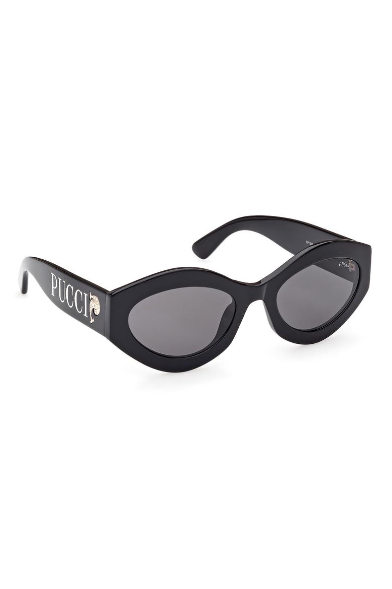 54mm Geometric Sunglasses, Alternate, color, SHINY BLACK / SMOKE