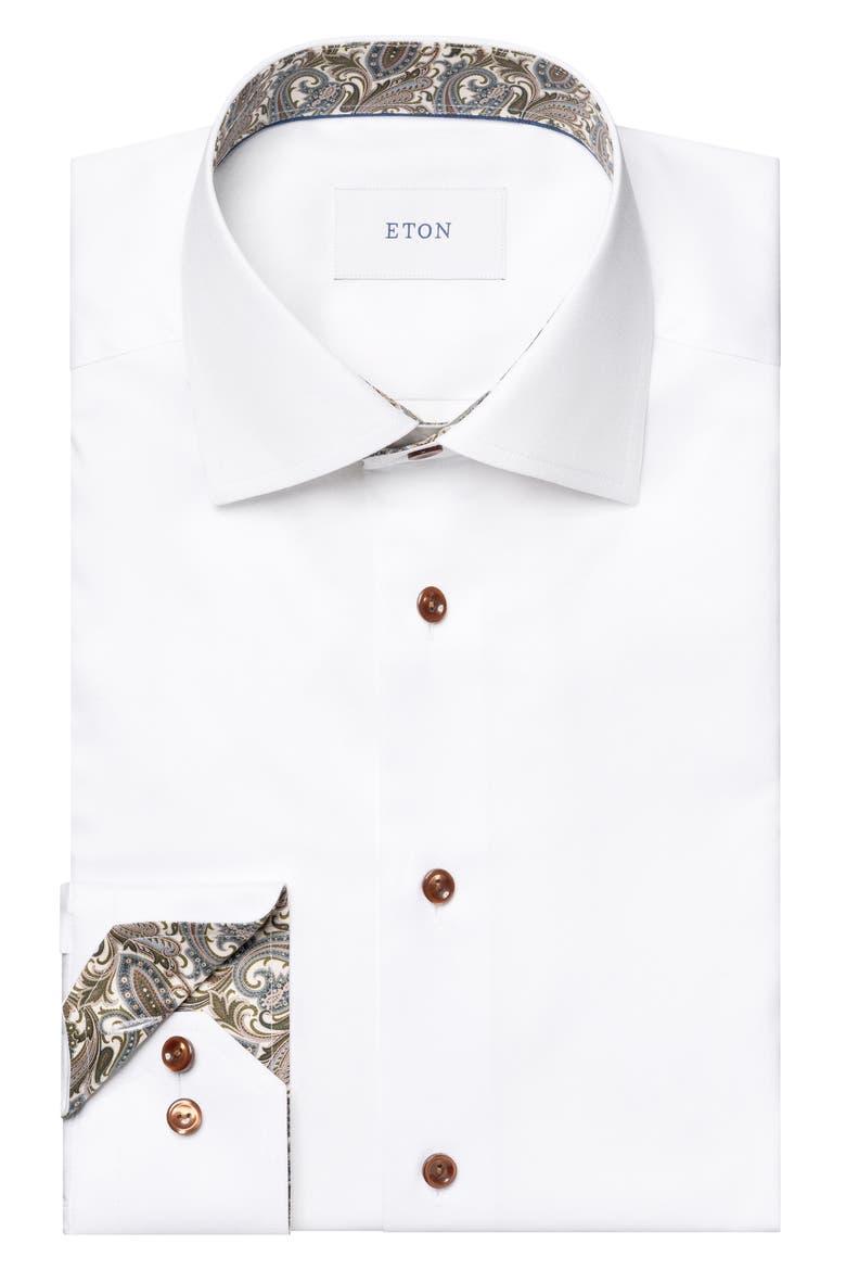 Slim Fit Solid Cotton Shirt with Paisley Trim, Alternate, color, WHITE