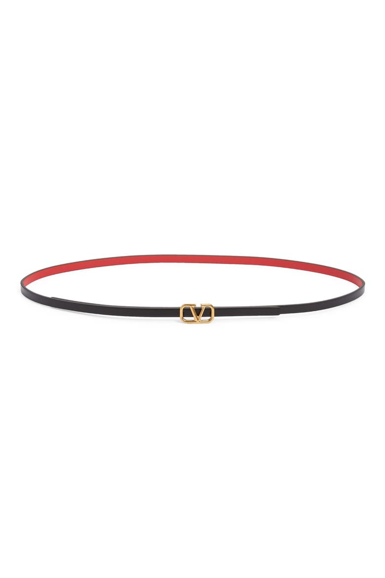 VLOGO Buckle Reversible Skinny Leather Belt, Main, color, BLACK/ RED