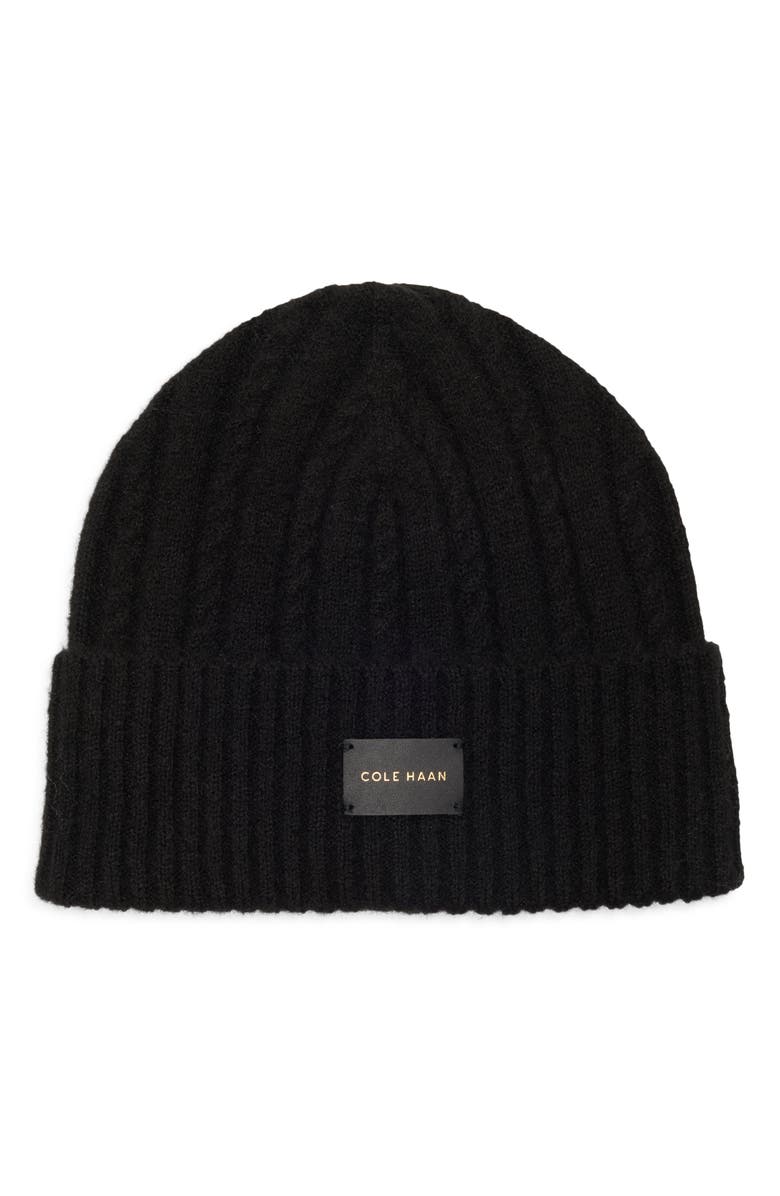 Cole Haan Cable Stitch Beanie, Main, color, Caviar