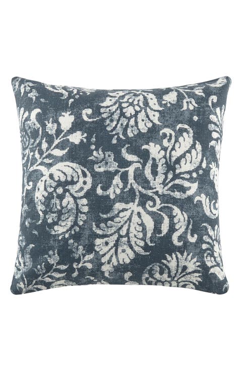 Distressed Floral Cotton Throw Pillow
