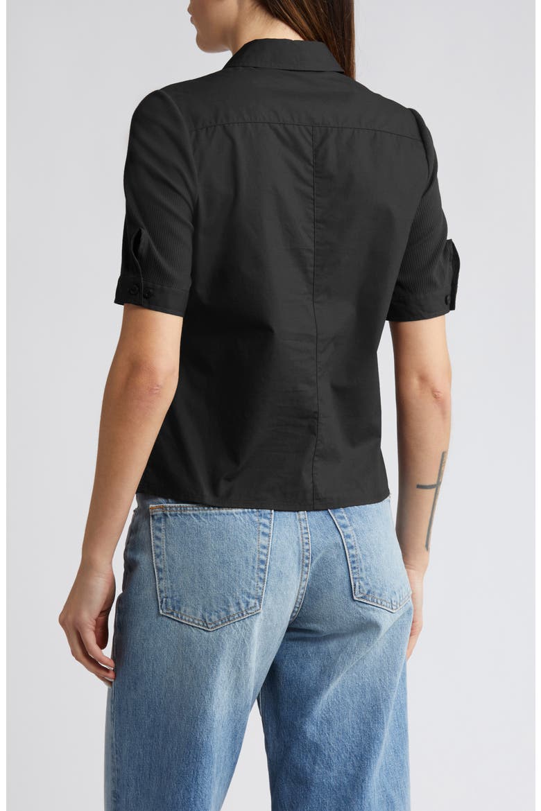 Mixed Media Rib Polo, Alternate, color, BLACK