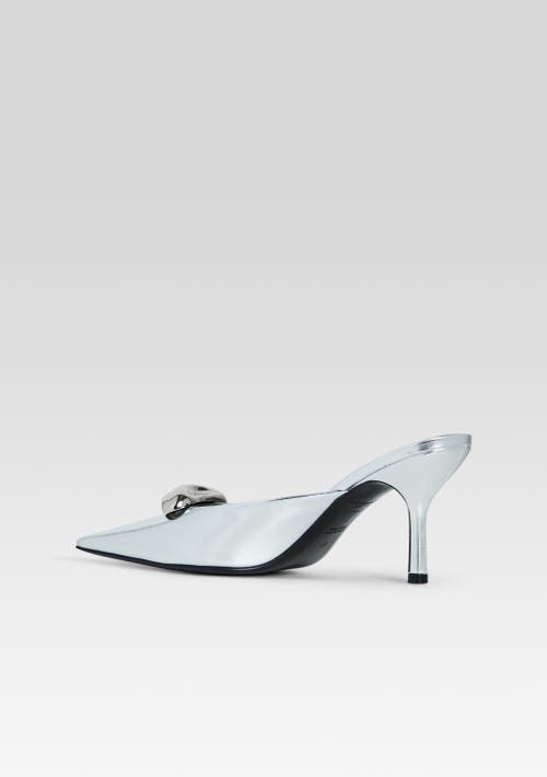 Retroféte Francesca Leather Kitten Mule In Shiny Silver