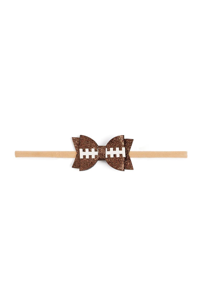 Game Day Glitter Bow Baby Headband, Main, color, Brown