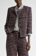 ST. JOHN Windowpane Check Mixed Media Crop Jacket