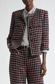 ST. JOHN Windowpane Check Mixed Media Crop Jacket