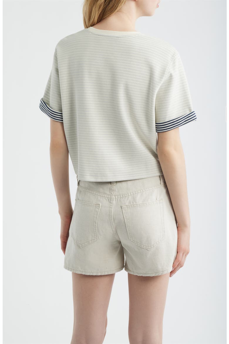 The Stripe Cuff Cotton Blend crop T-Shirt, Alternate, color, CREAM MULTI