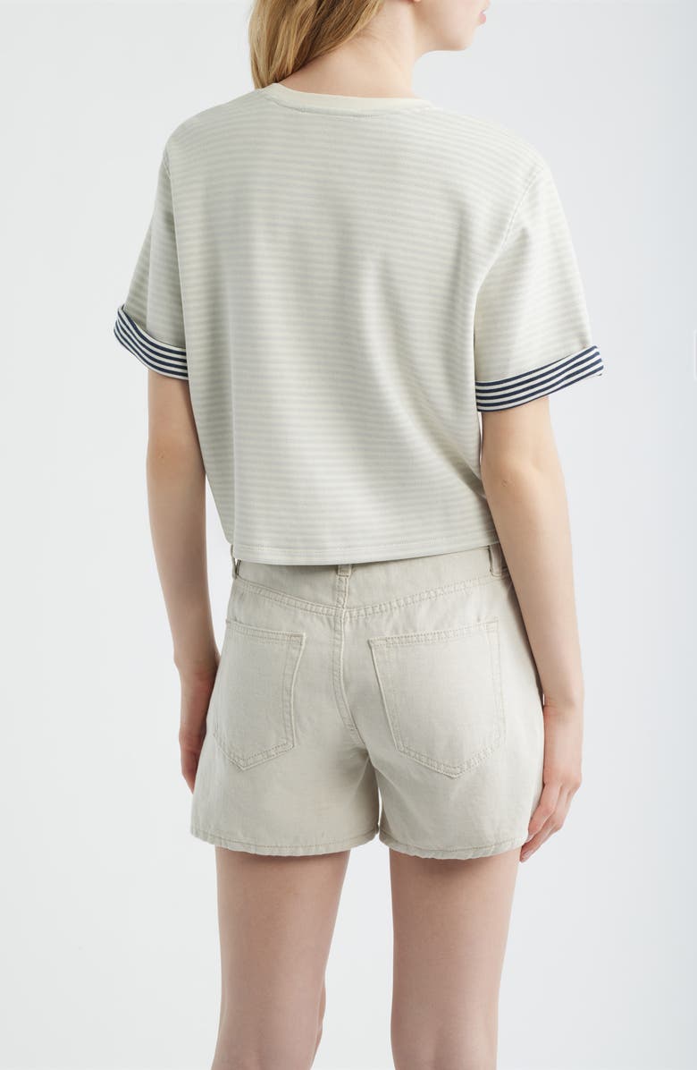 FRAME The Stripe Cuff Cotton Blend crop T-Shirt, Alternate, color, Cream Multi