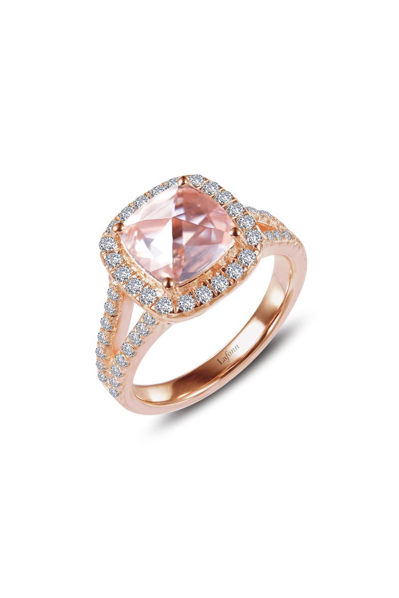 Cushion Simulated Morganite & Simulated Diamond Ring, Main, color, MORGANITE/ WHITE