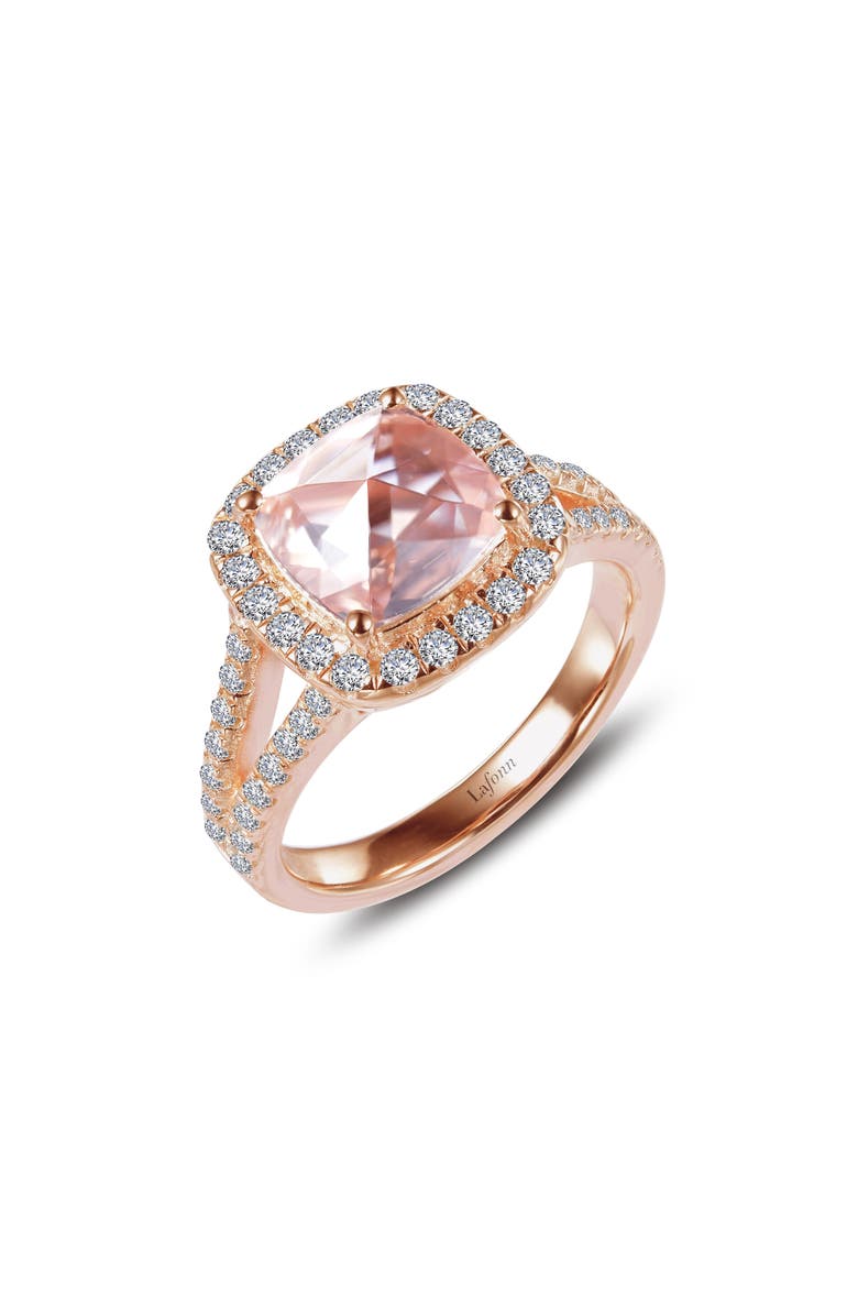 Lafonn Cushion Simulated Morganite & Simulated Diamond Ring, Main, color, Morganite/ White