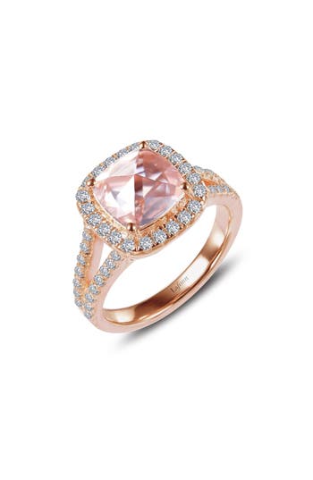 Lafonn Cushion Simulated Morganite & Simulated Diamond Ring In Gold