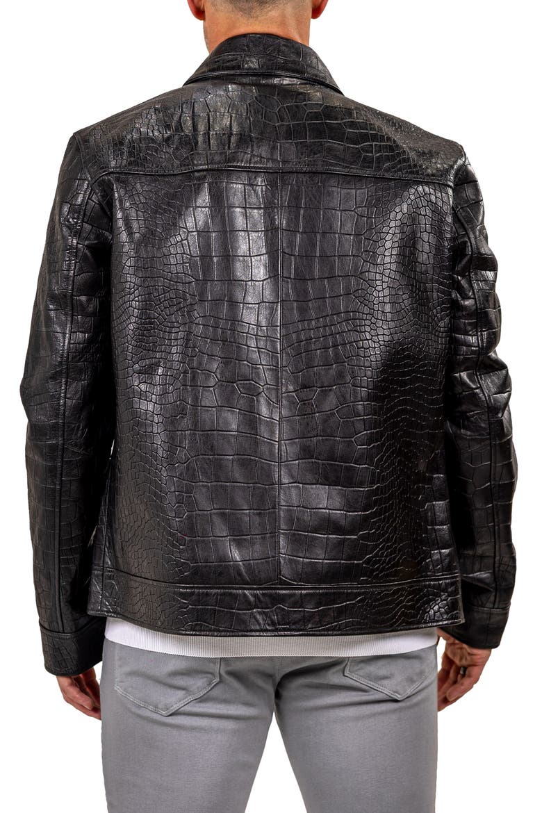 Marthyr Croc Embossed Leather Jacket, Alternate, color, BLACK