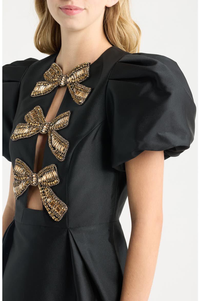 Venus Sequin Bow Detail Cocktail Minidress, Alternate, color, BLACK