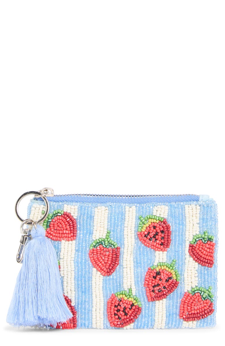 Collection XIIX Strawberry Beaded Coin Pouch, Main, color, White/ Blue Multi