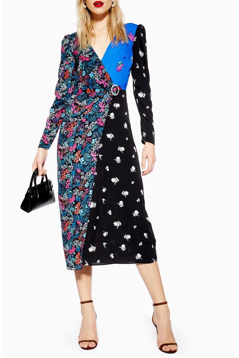 Grand Estate Mix Midi Dress, Main, color, BLUE MULTI
