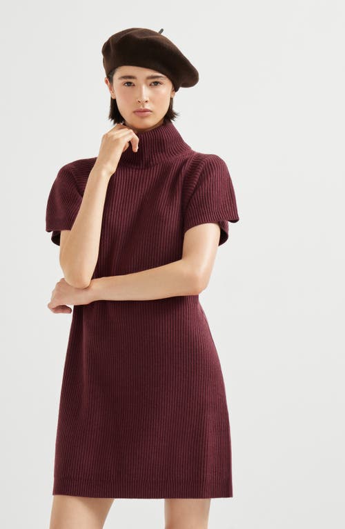 Brunello Cucinelli Ribbed Turtleneck Mini Dress In Red