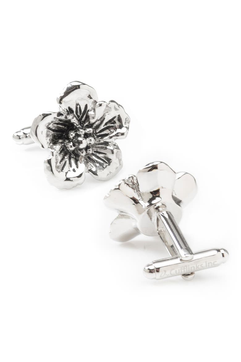 Flower Cuff Links, Alternate, color, SILVER
