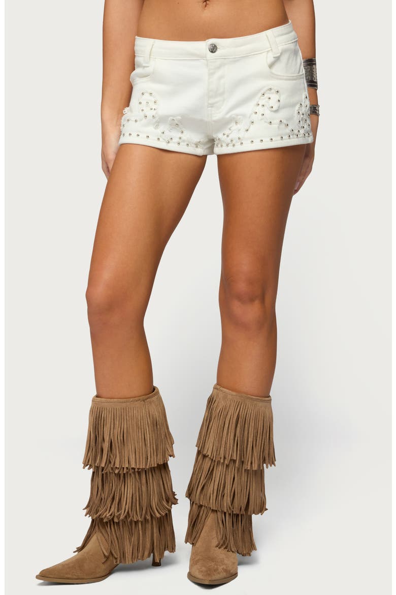 Studded Denim Shorts, Main, color, WHITE